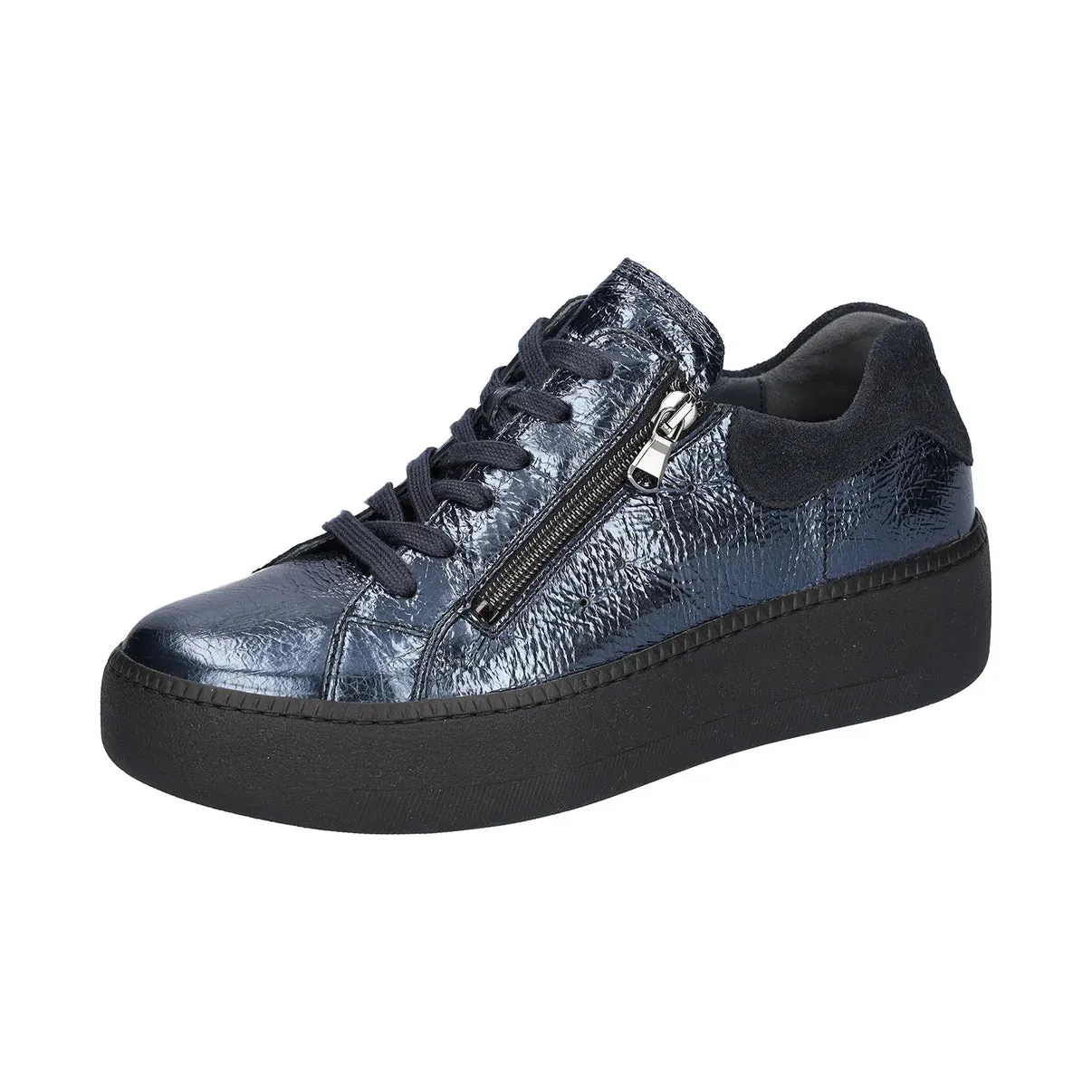 Ladies Waldlaufer Trainers Deep Blue  Wedge Leather Zip H Nicky 733021 213 878