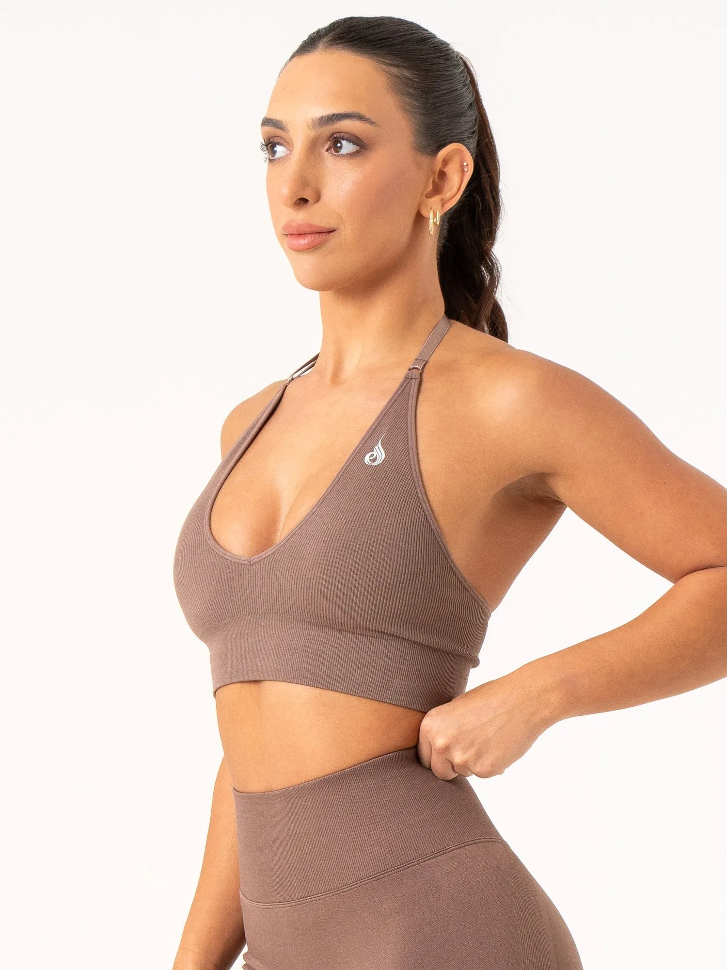 Lift Rib Seamless Halter Sports Bra - Espresso