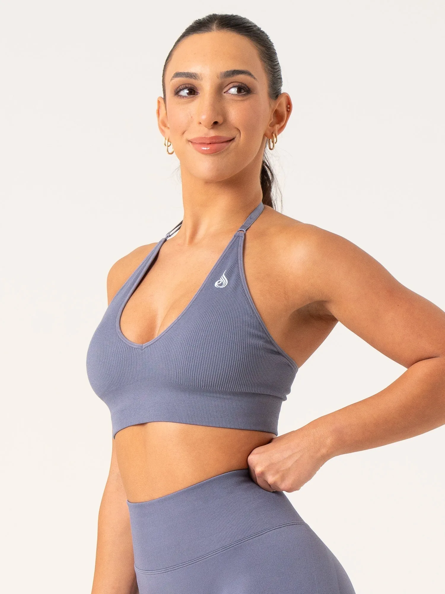 Lift Rib Seamless Halter Sports Bra - Slate Blue