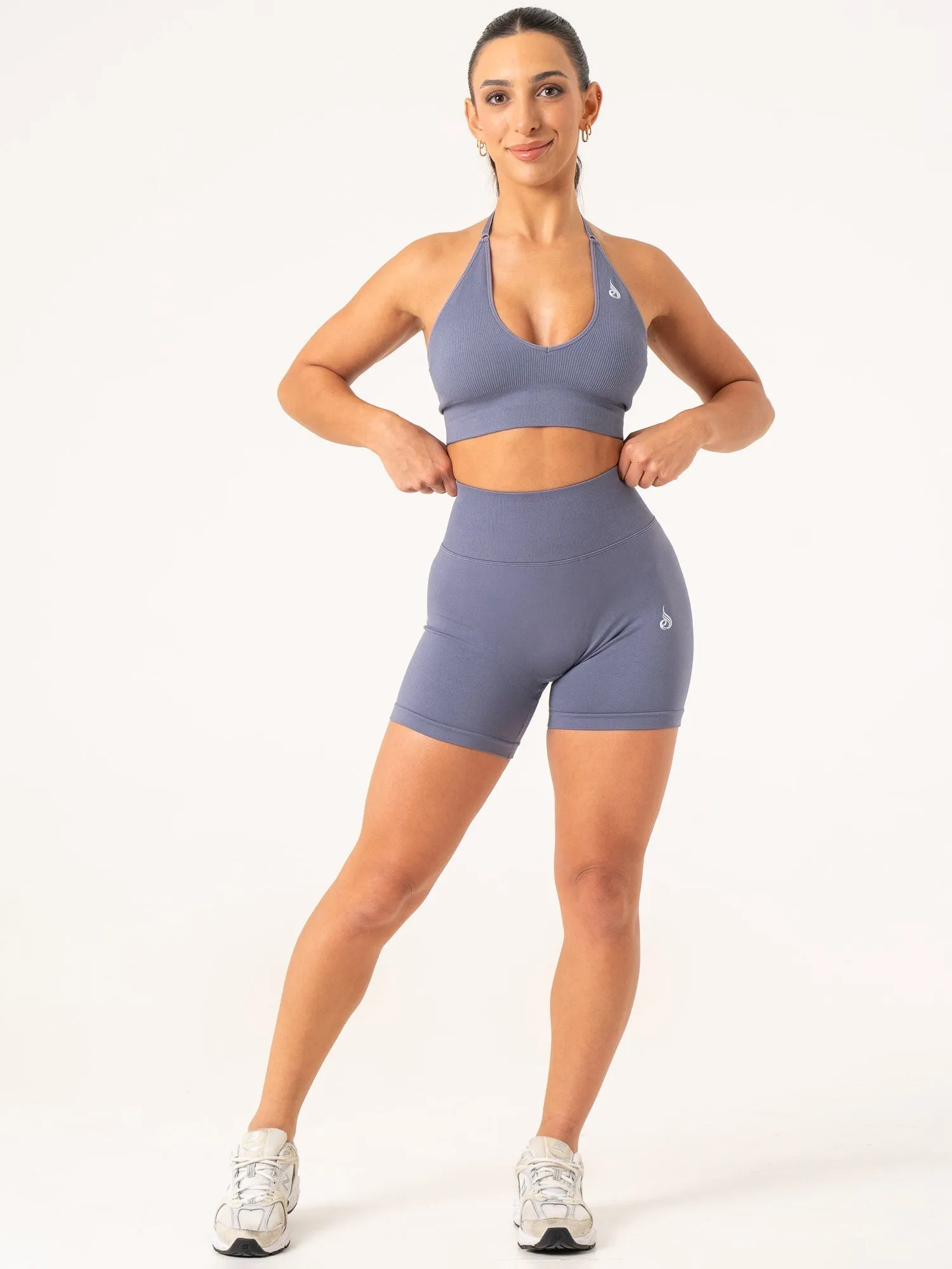 Lift Rib Seamless Halter Sports Bra - Slate Blue