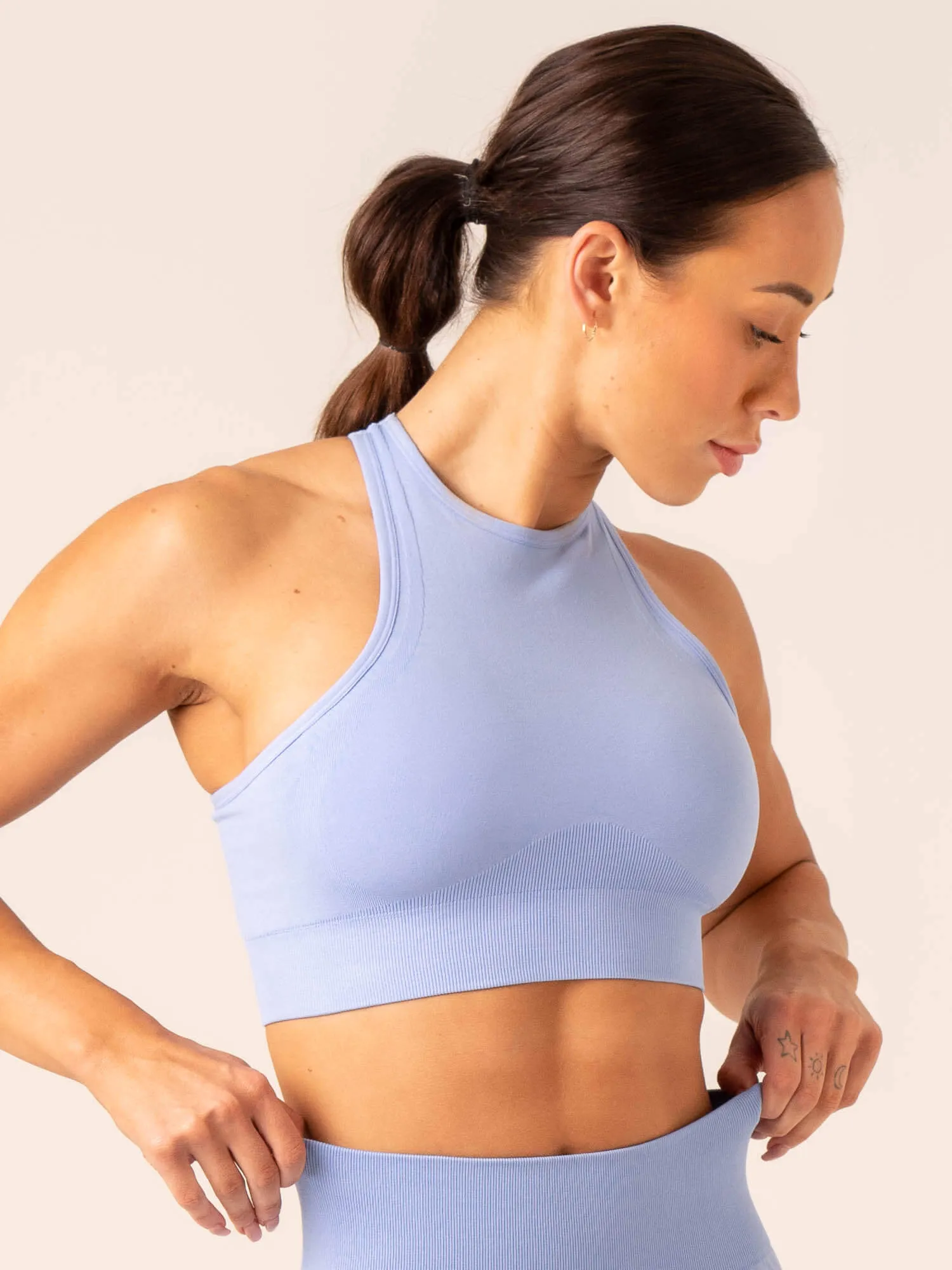 Lift Seamless High Neck Sports Bra - Cornflower Blue