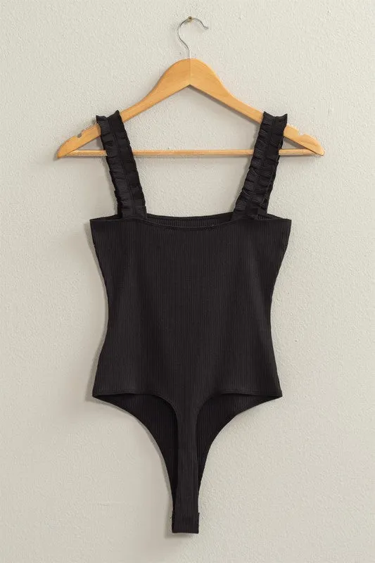 Maylee Ribbed Ruffle Strap Bodysuit