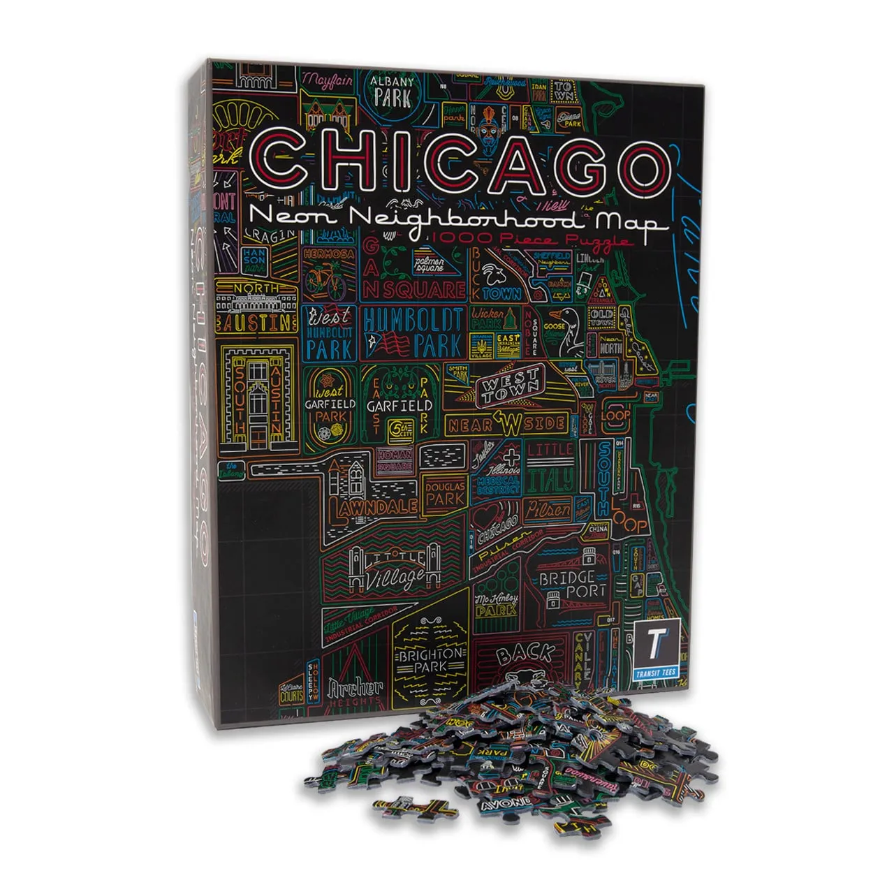 Neon Chicago Neighborhood Map 1,000 Piece Puzzle