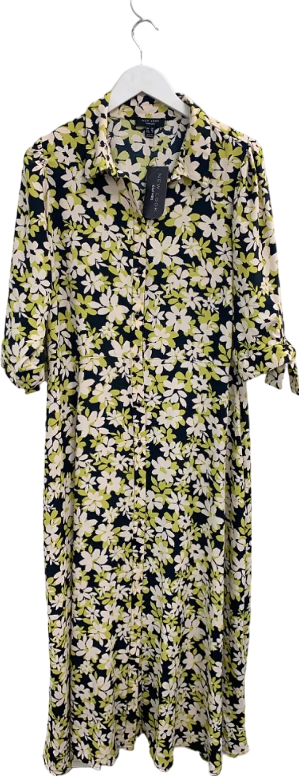 New Look Black Floral Print X Shirt Dress UK Size 20