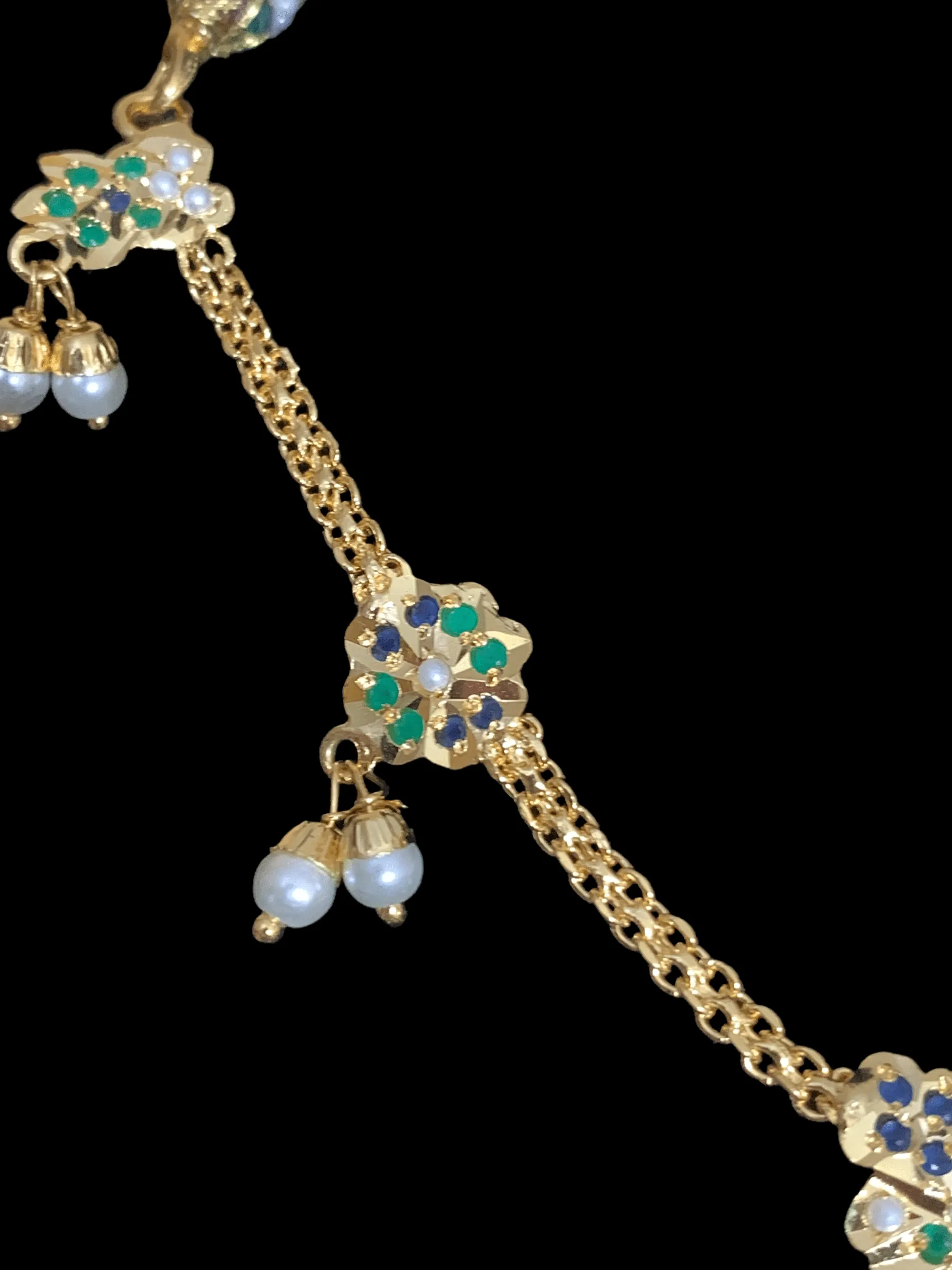 NS322 jadau necklace in emerald sapphire with fresh water pearls ( SHIPS IN 4 WEEKS)