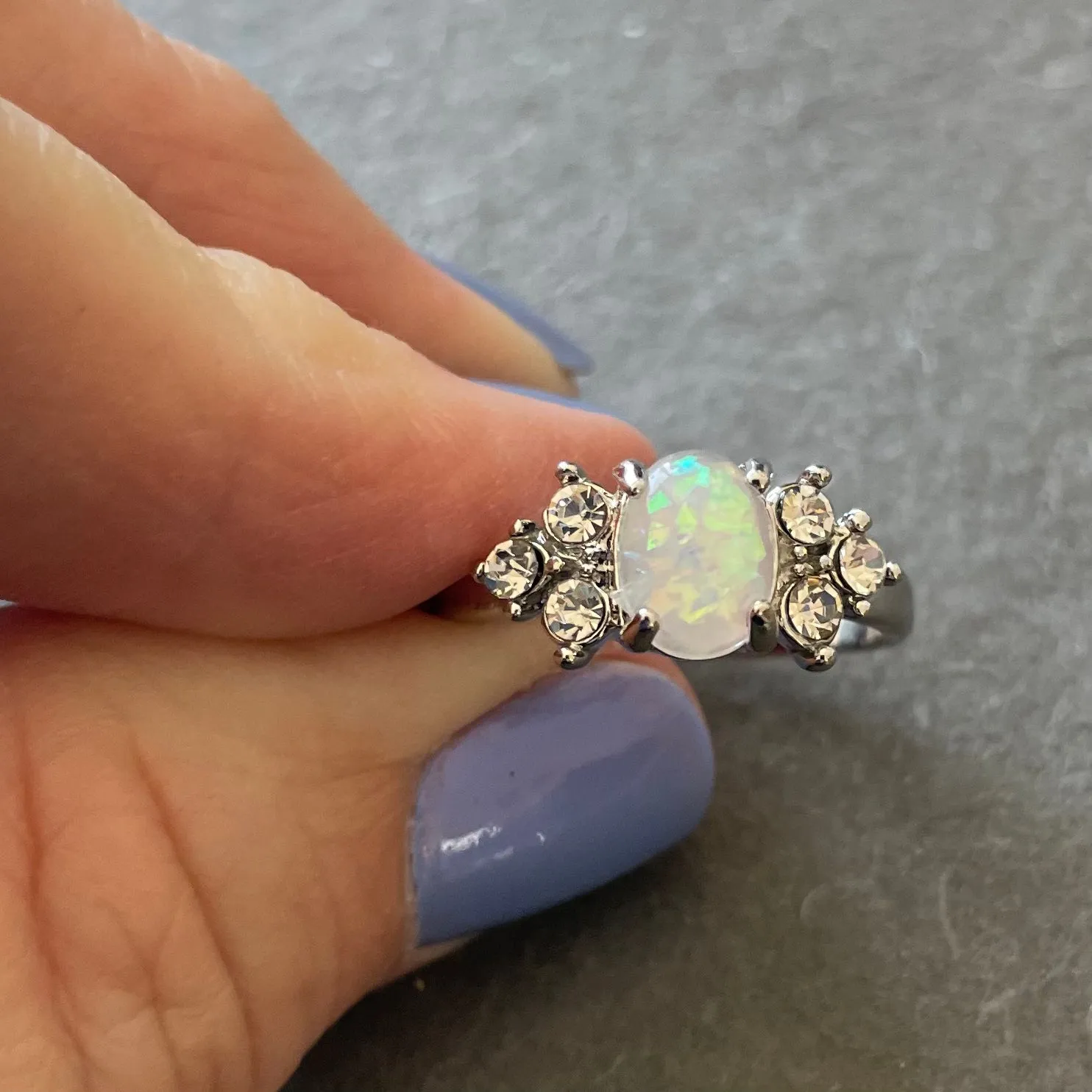 Opal Look Fun ring, size 7, silver