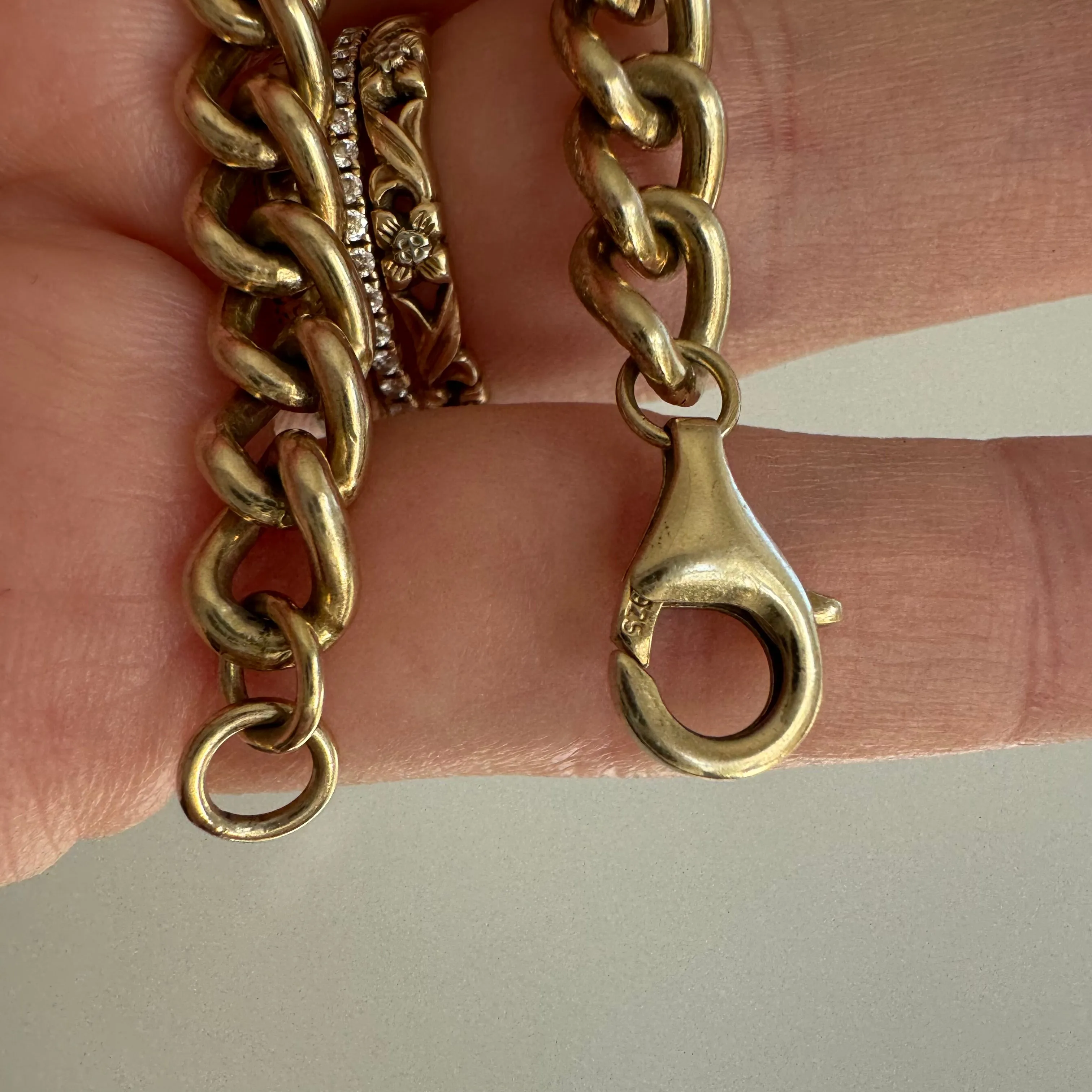 P R E - L O V E D // linked up LOVE / sterling silver and gold vermeil curb link LOVE bracelet / 7, 15g