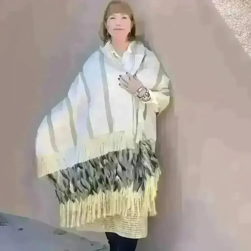 Purepecha rebozo with fringe and feathers