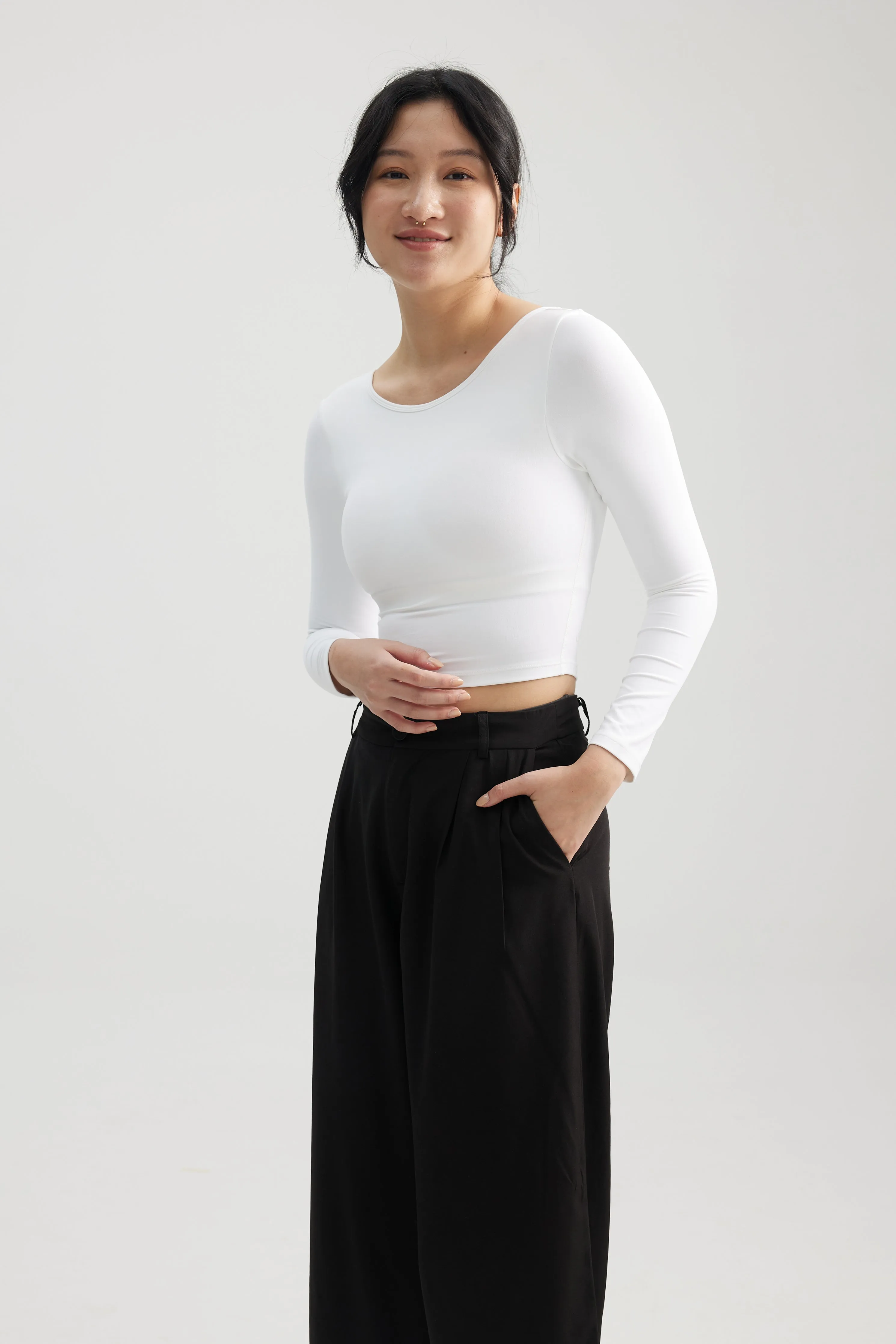 Reversible Long Sleeve Crop in Yoghurt