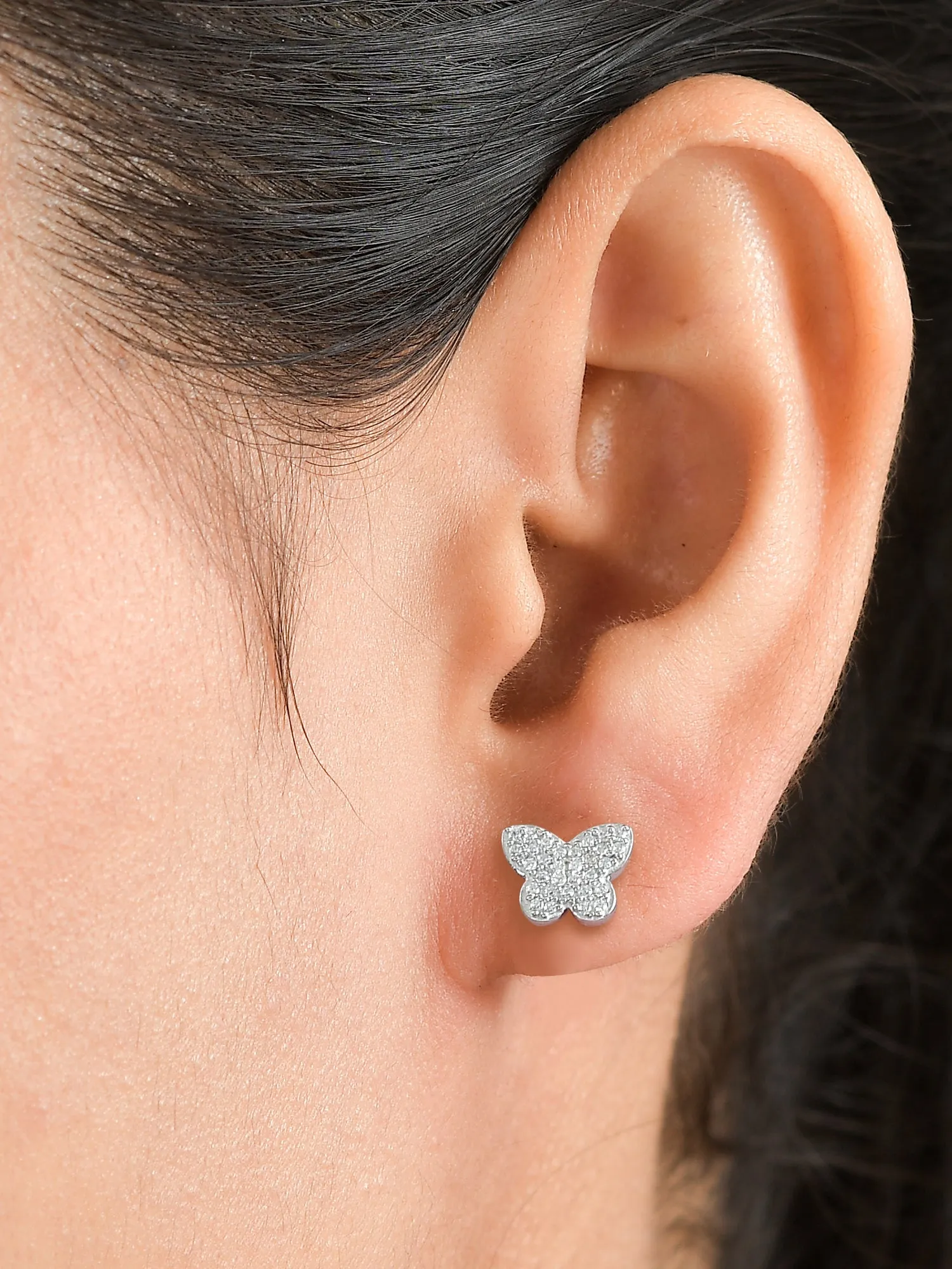 Silver Butterfly Diamond Look Earrings