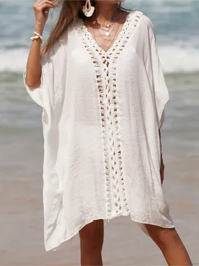 Sunset Vacation  Cutout V-Neck Three-Quarter Sleeve Beach Cover Up