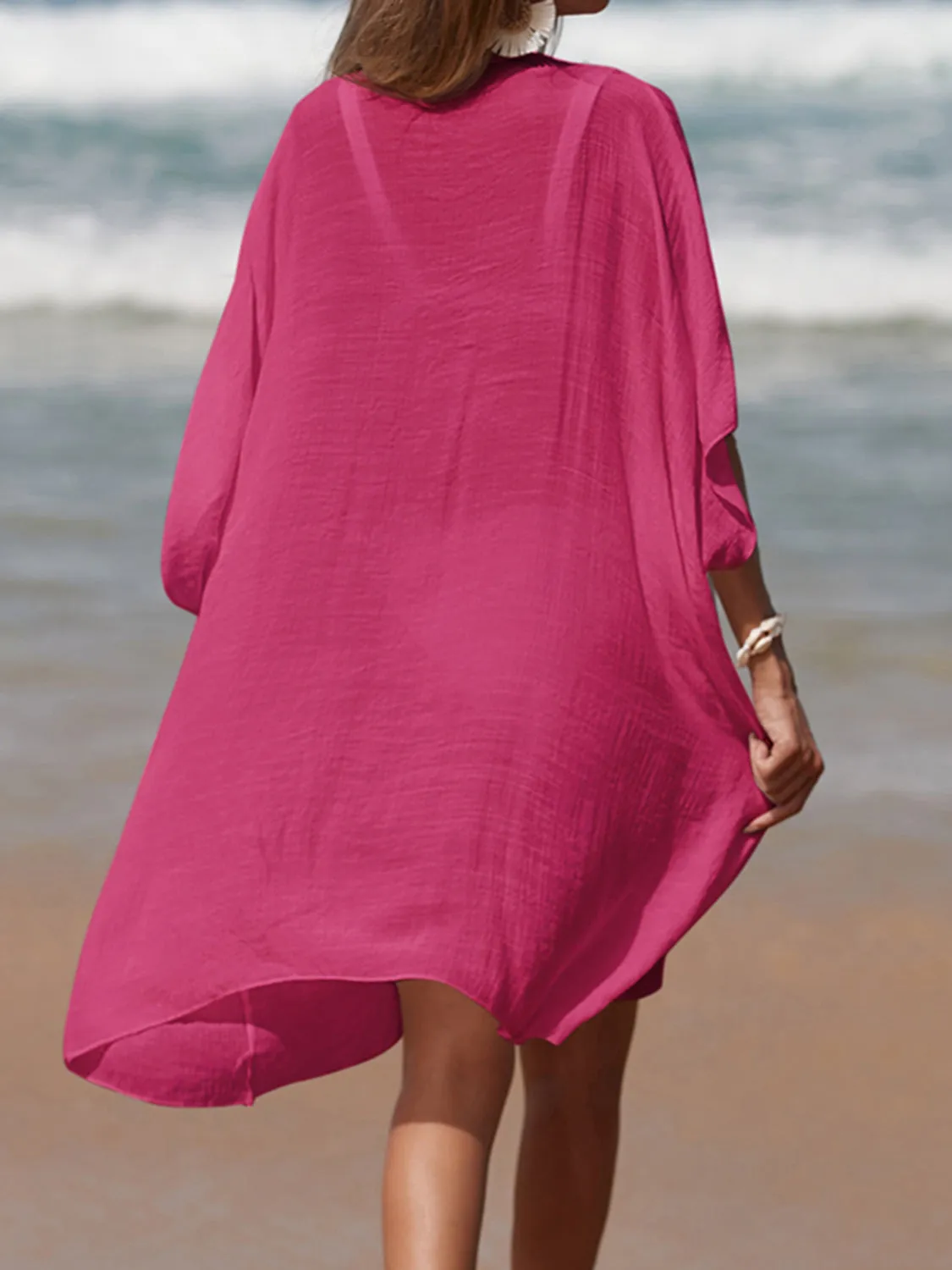 Sunset Vacation  Cutout V-Neck Three-Quarter Sleeve Beach Cover Up