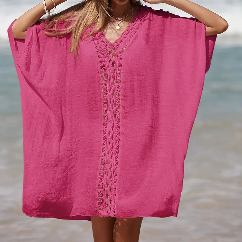 Sunset Vacation  Cutout V-Neck Three-Quarter Sleeve Beach Cover Up