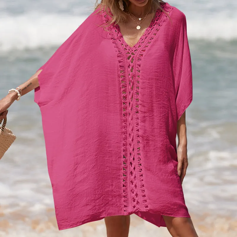 Sunset Vacation  Cutout V-Neck Three-Quarter Sleeve Beach Cover Up