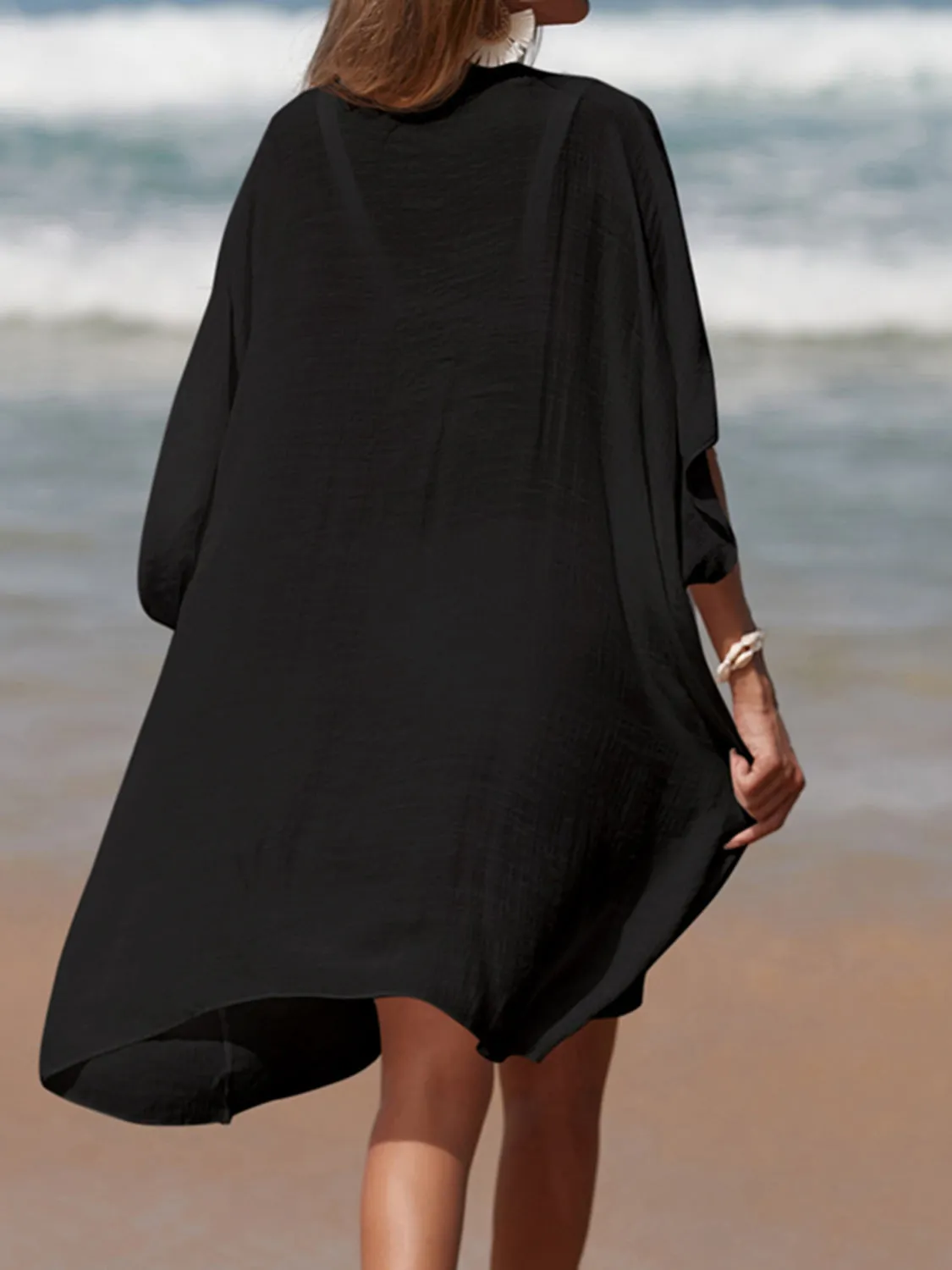 Sunset Vacation  Cutout V-Neck Three-Quarter Sleeve Beach Cover Up