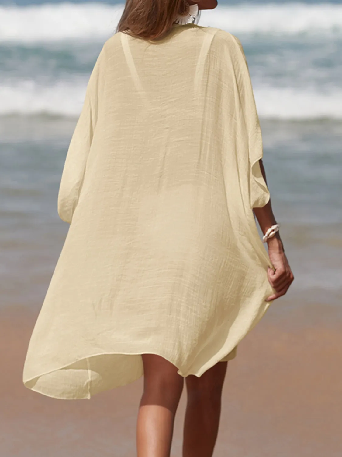 Sunset Vacation  Cutout V-Neck Three-Quarter Sleeve Beach Cover Up