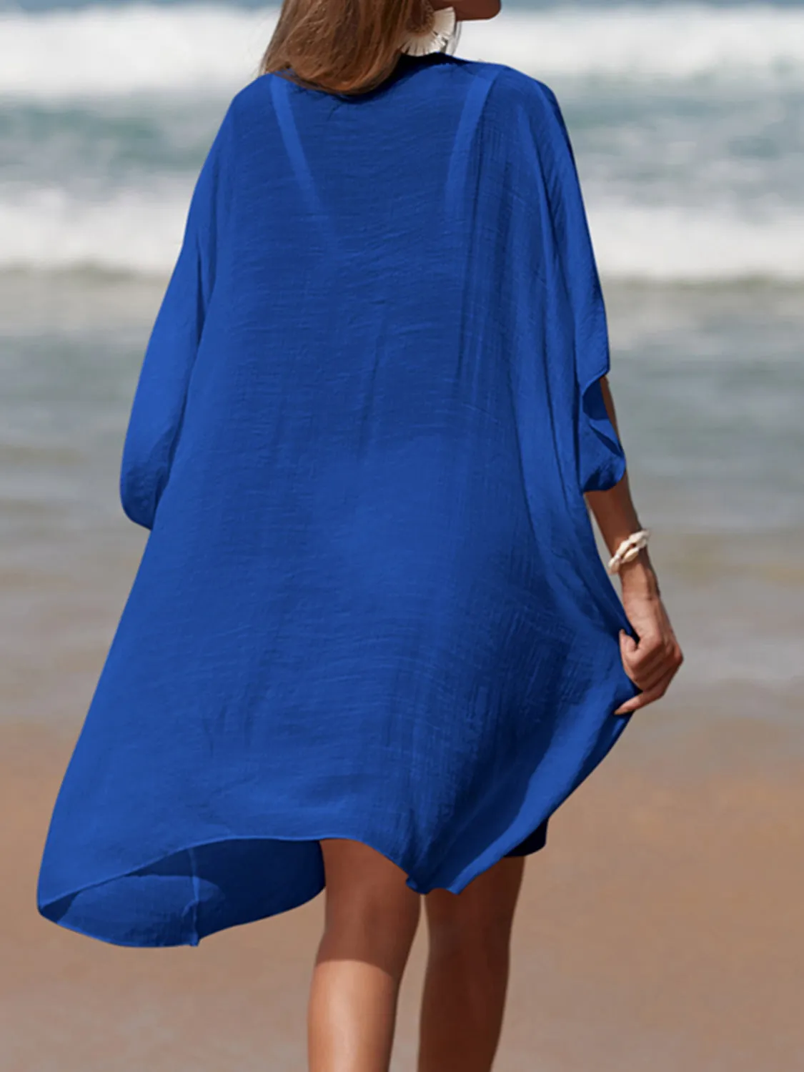 Sunset Vacation  Cutout V-Neck Three-Quarter Sleeve Beach Cover Up