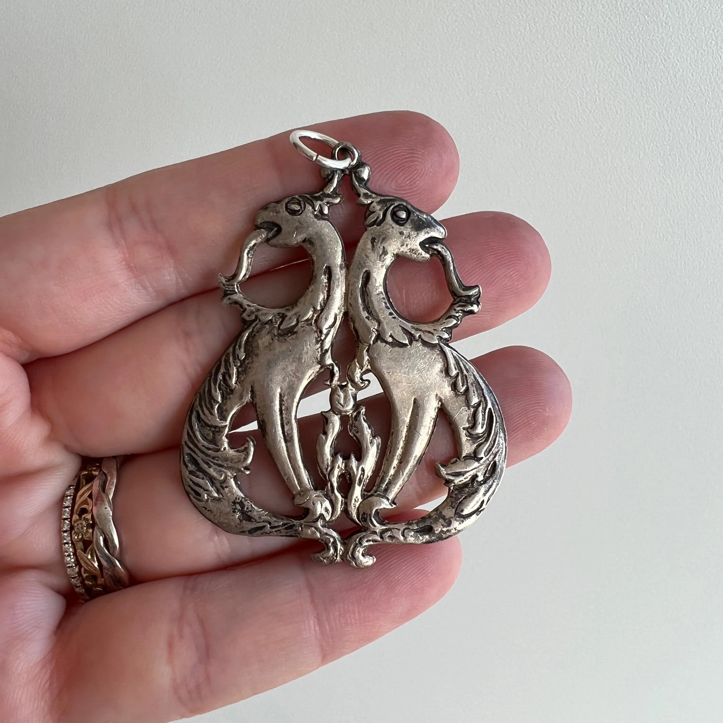 V I N T A G E // I've got your back / sterling silver dragon duo / a large pendant