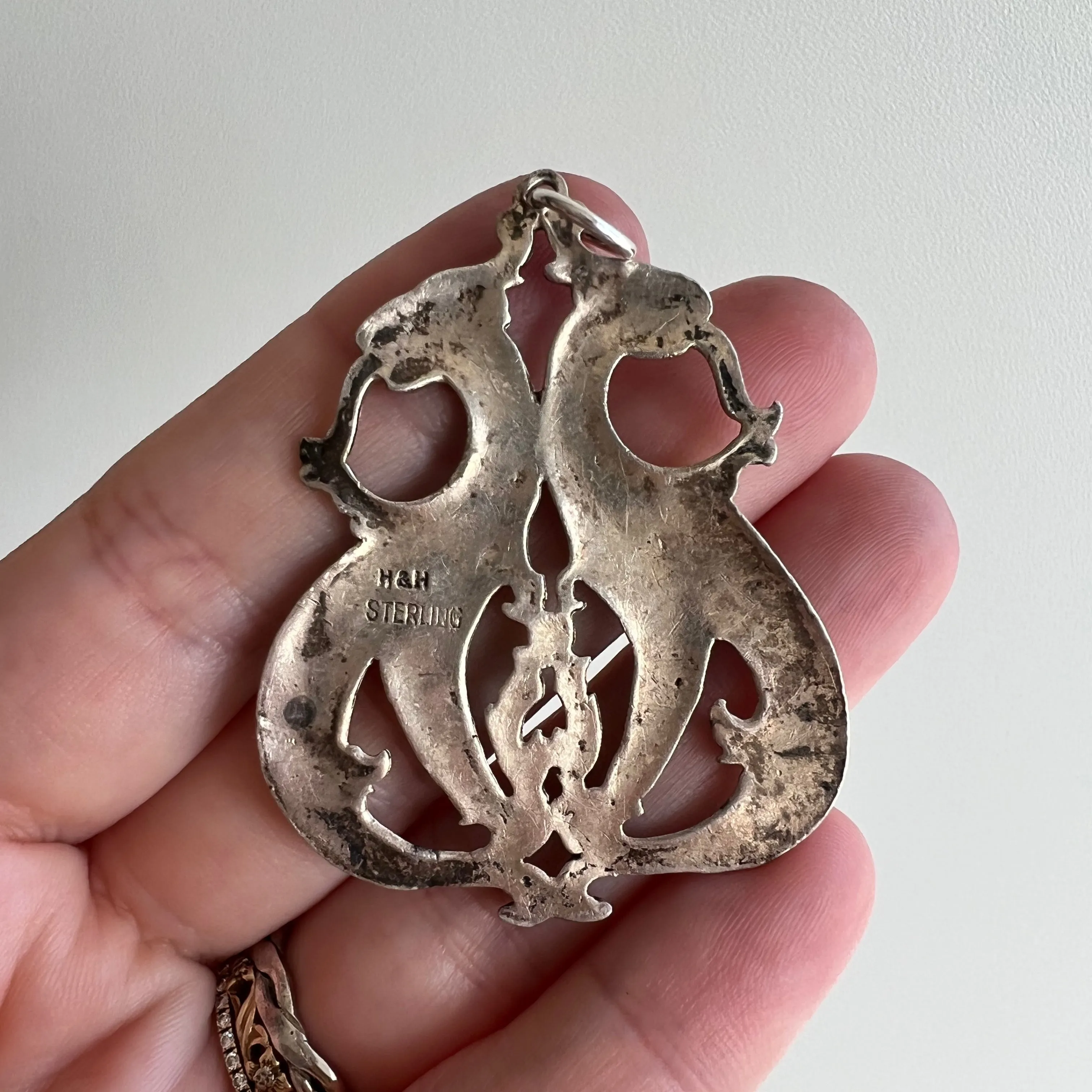 V I N T A G E // I've got your back / sterling silver dragon duo / a large pendant