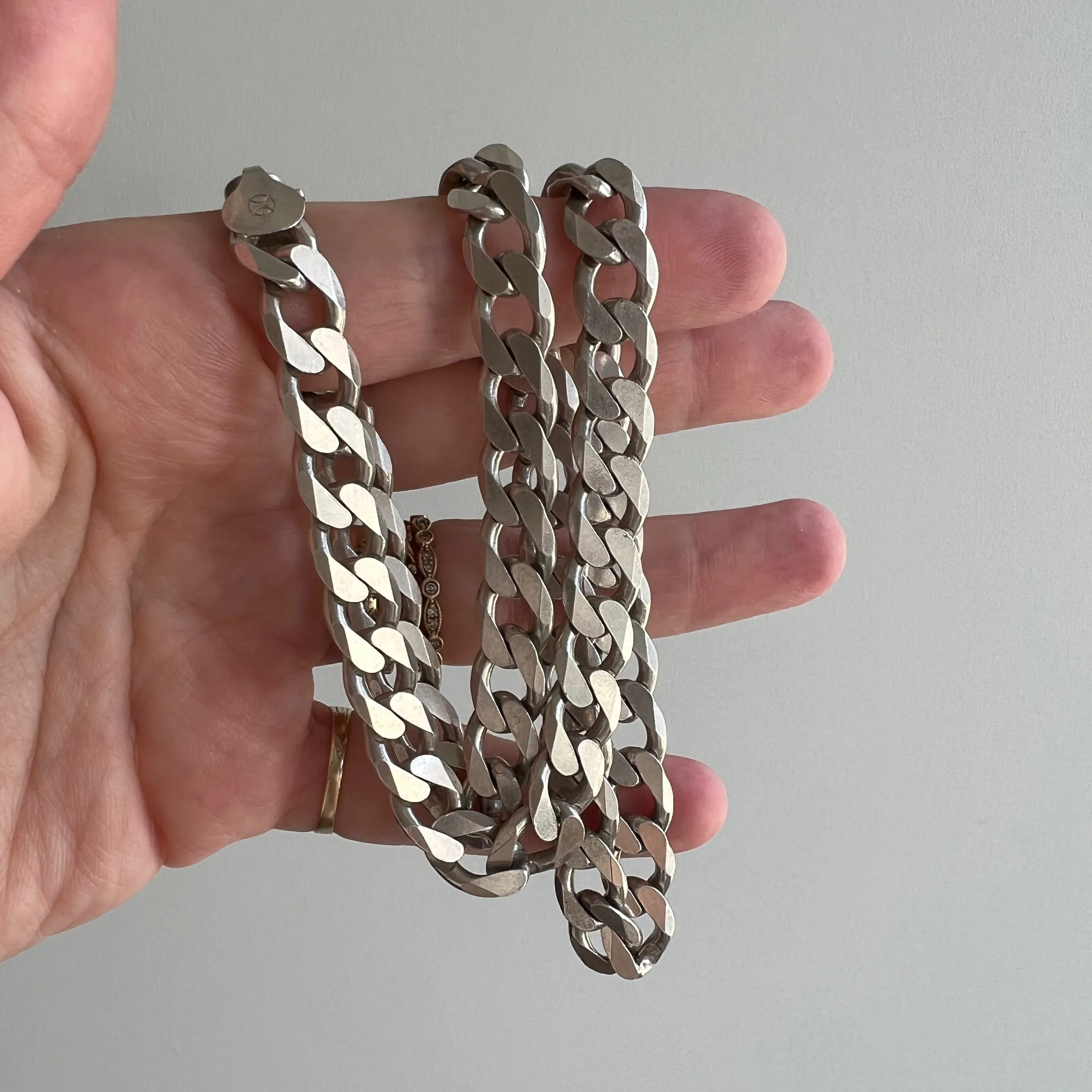 V I N T A G E // perfect curb / Italy sterling silver curb chain / 20 long 52g