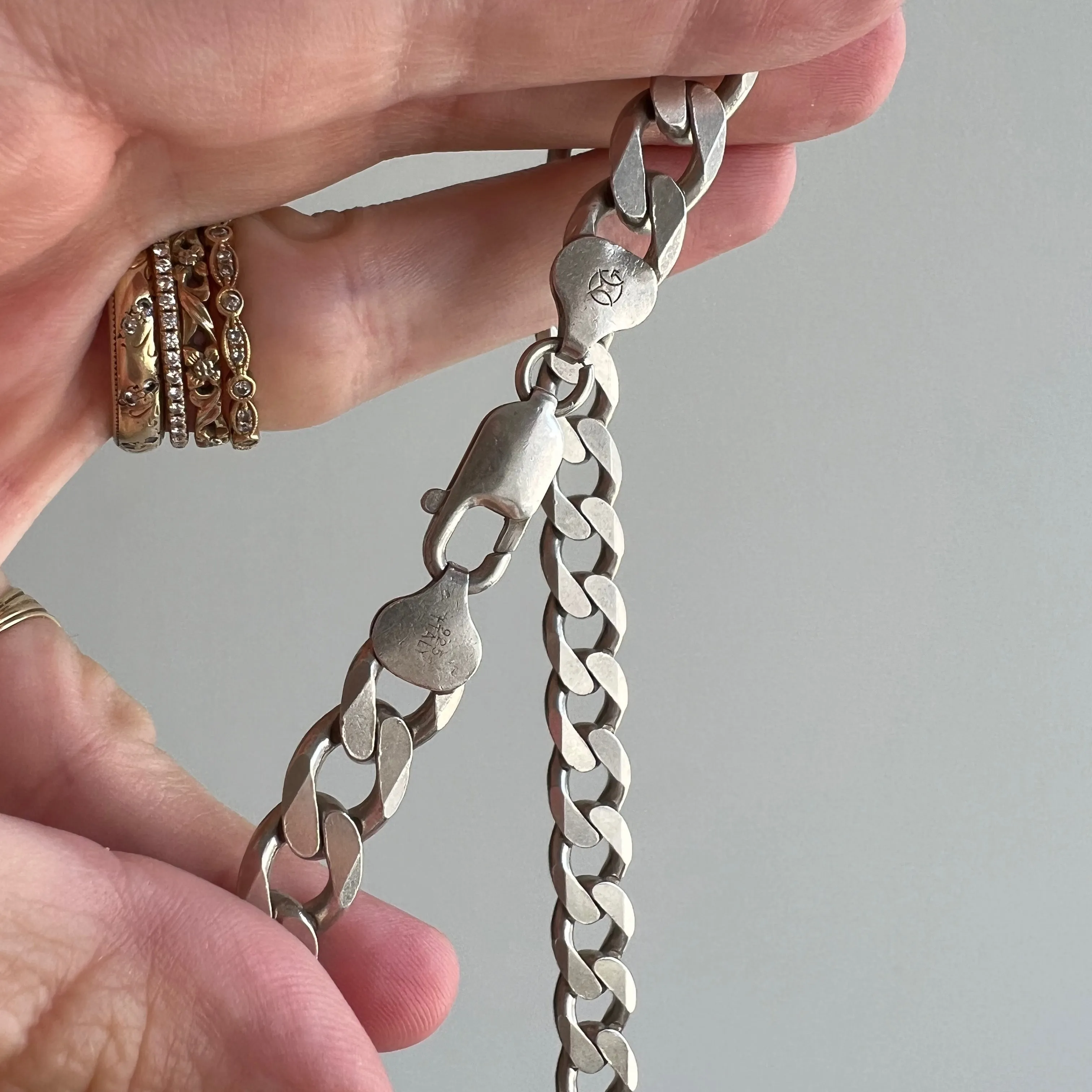 V I N T A G E // perfect curb / Italy sterling silver curb chain / 20 long 52g