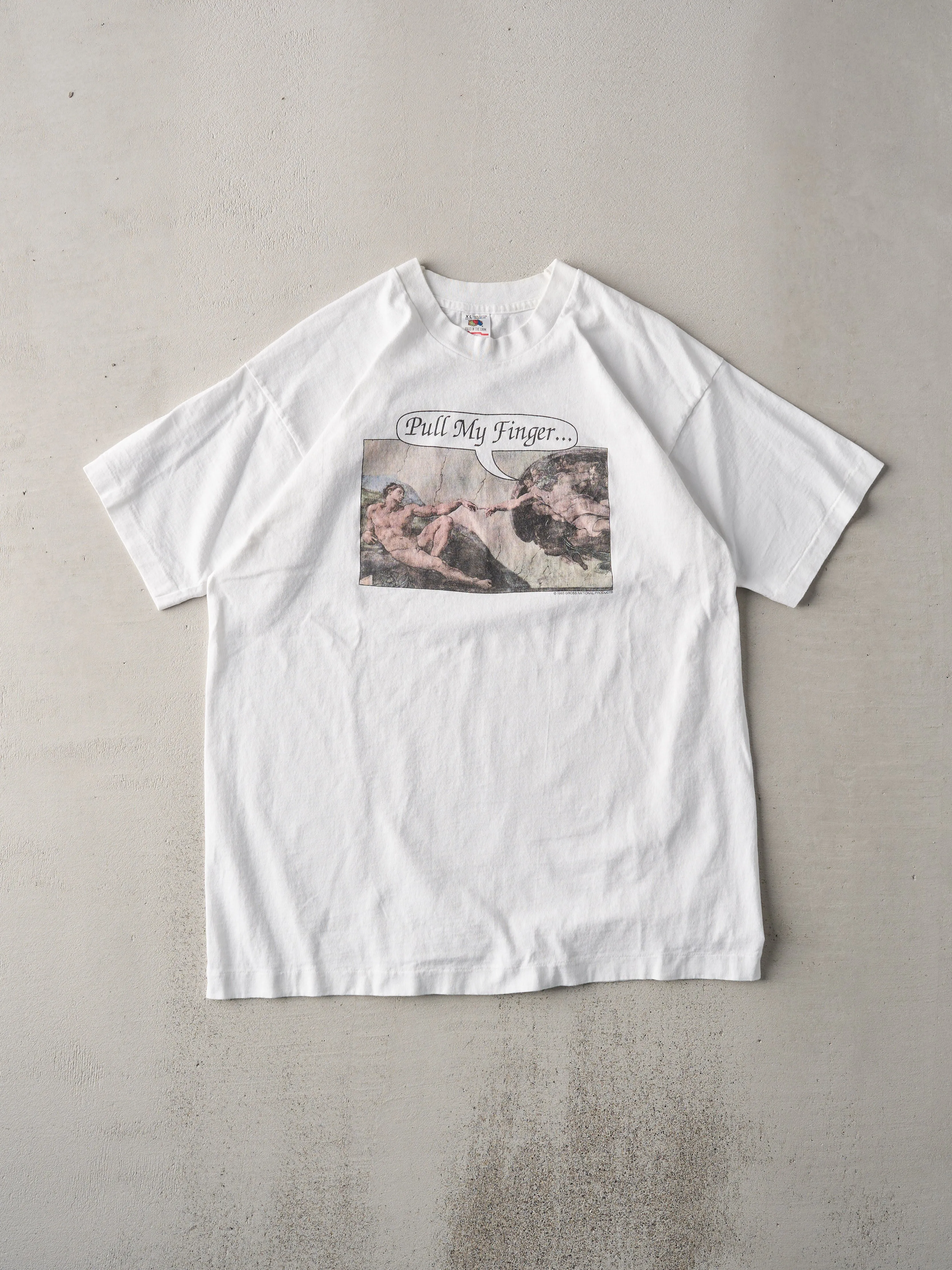 Vintage '93 White Pull My Finger Single Stitch Tee (L)