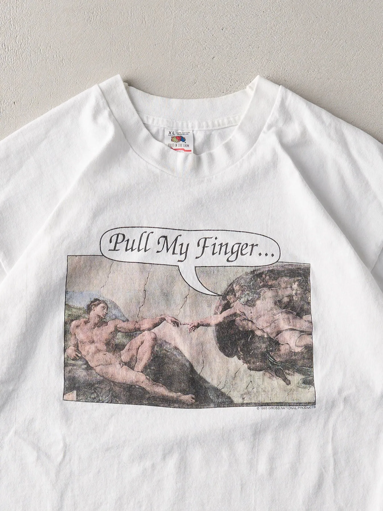 Vintage '93 White Pull My Finger Single Stitch Tee (L)