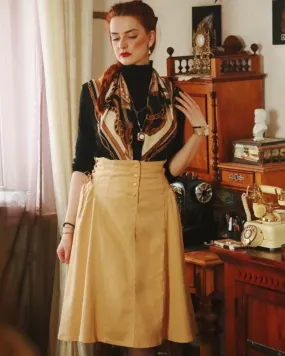 Vintage Fans Look of Jean Skirt High Waist Button Fly Flared A-Line Midi Skirt