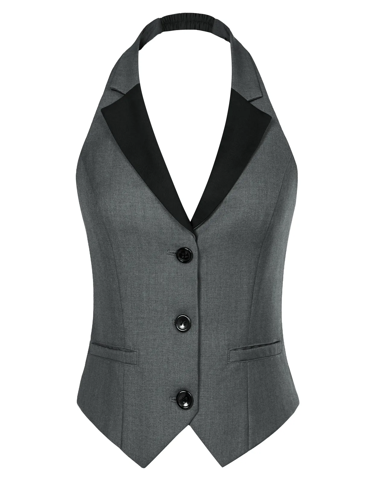 Vintage Fans Look of Waistcoat Vest Vintage Halter Lapel Button Down Suit Vest with Pockets