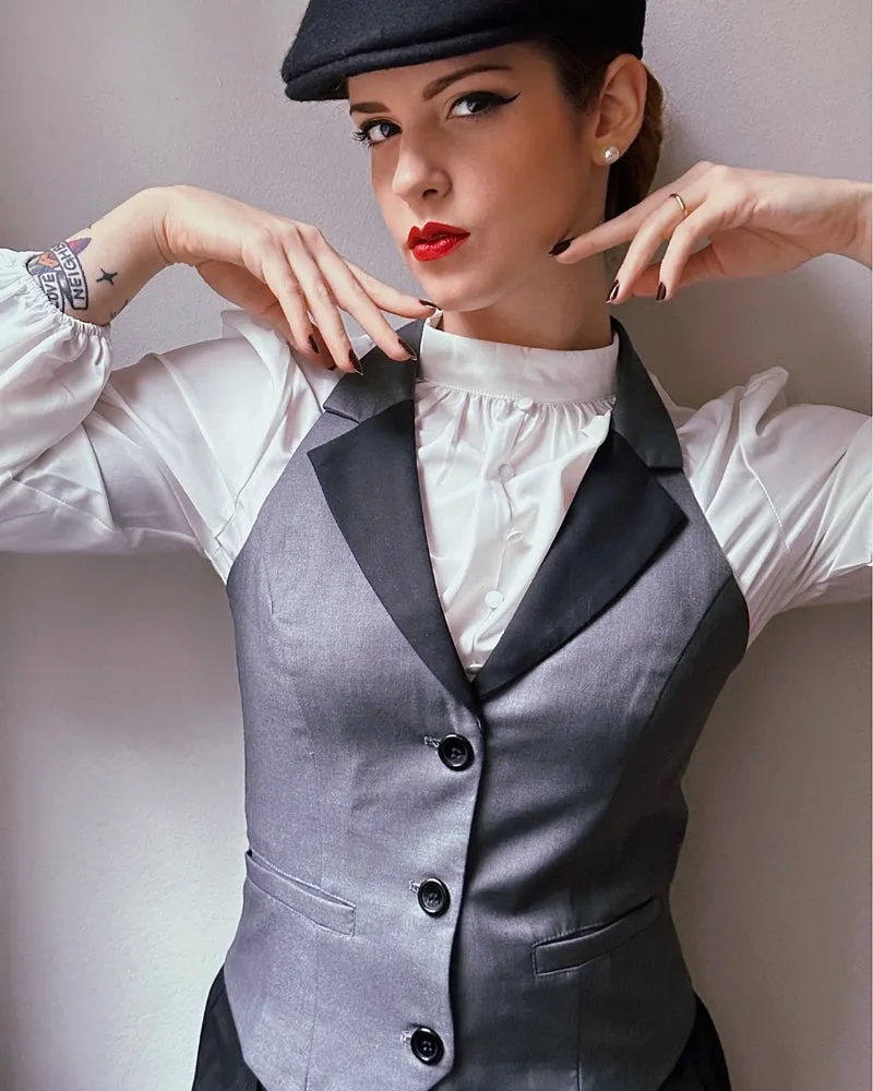 Vintage Fans Look of Waistcoat Vest Vintage Halter Lapel Button Down Suit Vest with Pockets