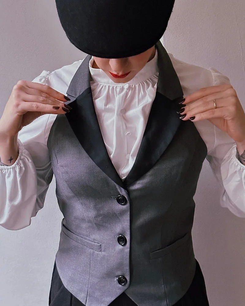 Vintage Fans Look of Waistcoat Vest Vintage Halter Lapel Button Down Suit Vest with Pockets