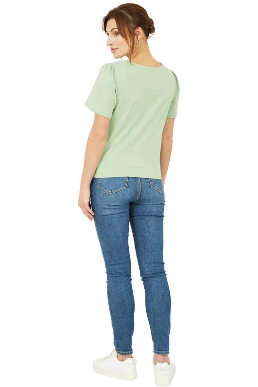 Yumi Green Button Tie Jersey T-shirt