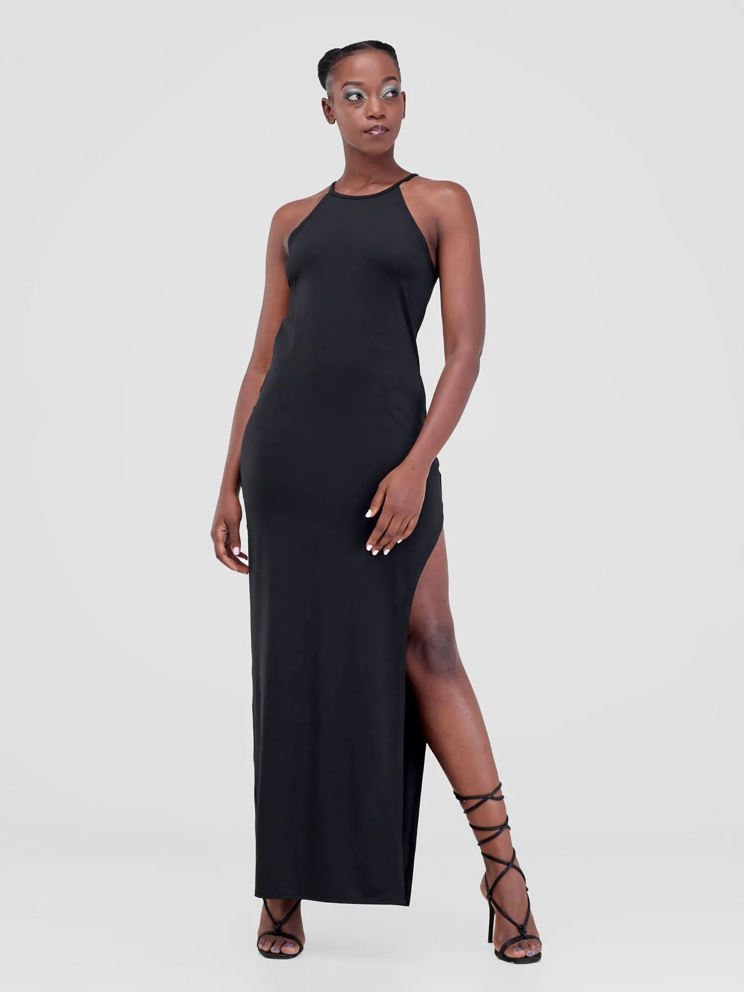 Zoya Luna High Slit Dress - Black